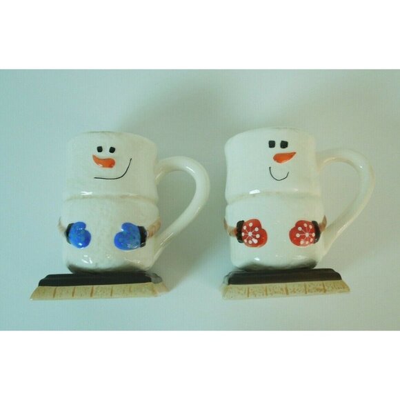 Set of Holiday Christmas Snowman Red Blue Mittens Coffee Hot Chocolate Tea Mugs - Picture 6 of 8